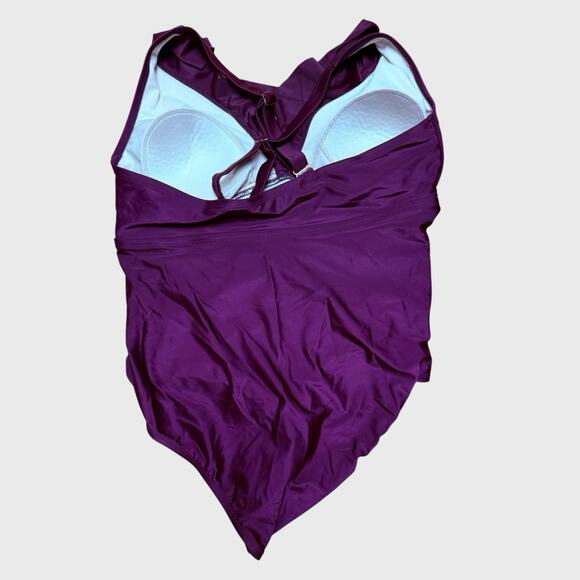Kona Sol Womens One Piece Shirred Wrap Swimsuit Size 14W Purple Tummy Control - Picture 12 of 16